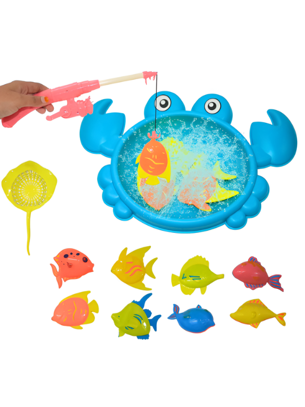 Magnetic Fishing Toy Game Set for Kids – 11-Piece Toddler Bath & Pool Play Set with 8 Large Floating Fish, Crab Pond, Extendable Fishing Pole & Net – Educational Water Sensory Learning Toy for Boys and Girls MD2819