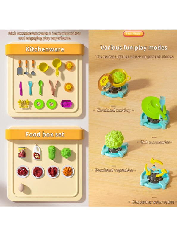 44-Piece Kids Kitchen Playset with Realistic Sound & Light, Water Circulation Sink, and Food-Serving Robot – Pretend Play Toy for Toddlers Ages 3+ TV5783