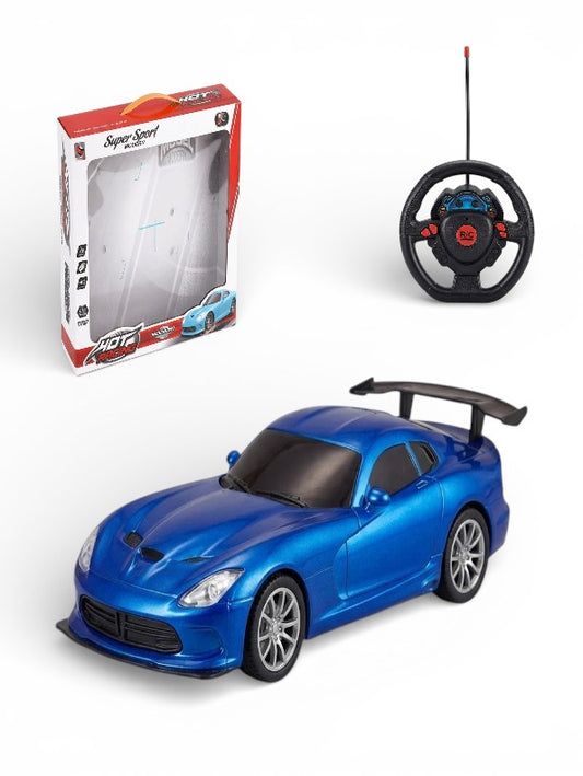 Remote Control Super Sport Racing Car with Steering Wheel Controller – High-Speed RC Toy in Metallic Blue Finish for Kids & Adults MD2244