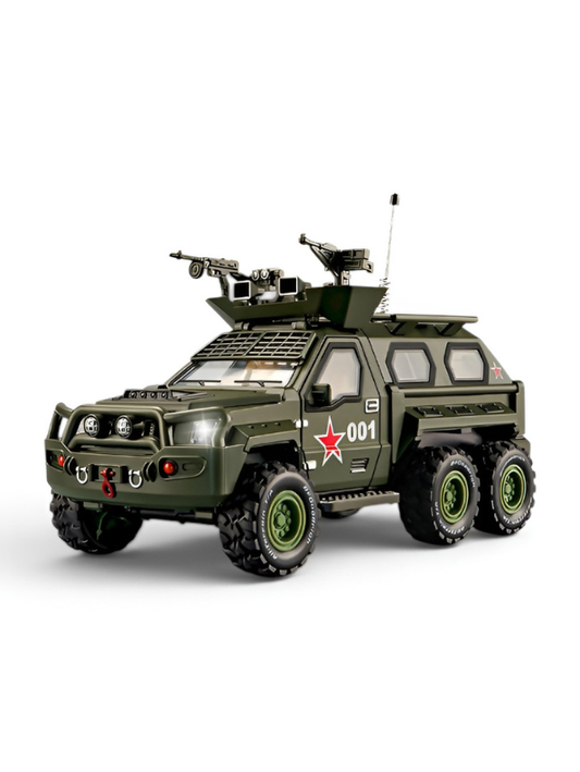 Tiger Alloy RC Armored Vehicle: 1/24 Military 6x6 Off-Road Truck with Removable Machine Gun, Simulation Sound & Lighting, and Functional Hood/Doors TV5619