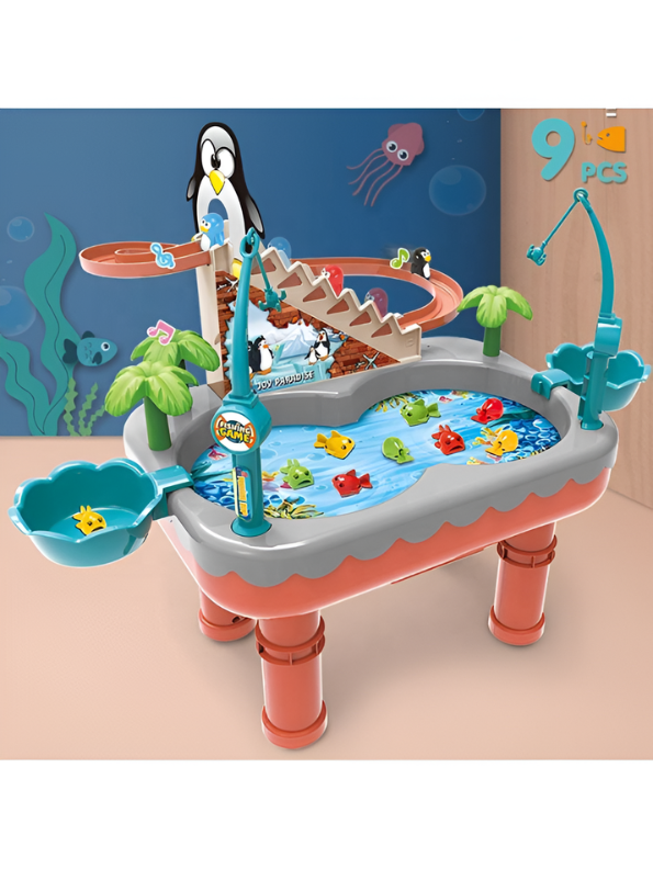 2-in-1 Interactive Penguin Paradise Water Table & Electric Fishing Game for Kids – Montessori Educational Toy with Music, Magnetic Fishing Rods & Automatic Penguin Slide for Toddlers TV1754