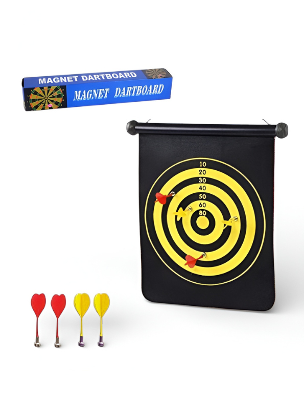 Magnetic Dart Board Set with 4 Neodymium Darts – Safe Roll-Up Portable Dartboard for Kids & Adults, Indoor & Outdoor Wall Hanging Game TV1215