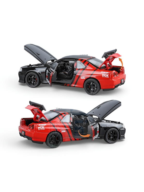 Nissan Skyline GT-R R34 Alloy Diecast Model Car - 1:32 Openable Doors, Hood & Trunk - JDM Collectible Toy Vehicle with Detailed Interior TV5806