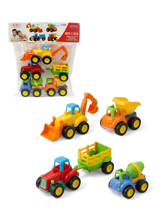 Mini Construction & Farm Vehicle Playset – 4-Piece Durable Plastic Engineering Trucks for Toddlers | Early Development Toy Set, Multicolored MD208