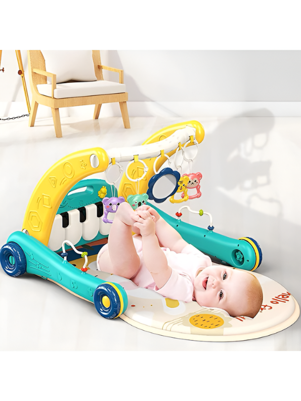 2-in-1 Baby Musical Play Gym & Activity Walker – Sit-to-Stand Learning Center with Interactive Piano, Soft Padded Play Mat, and Hanging Sensory Toys for Infants & Toddlers MD1536