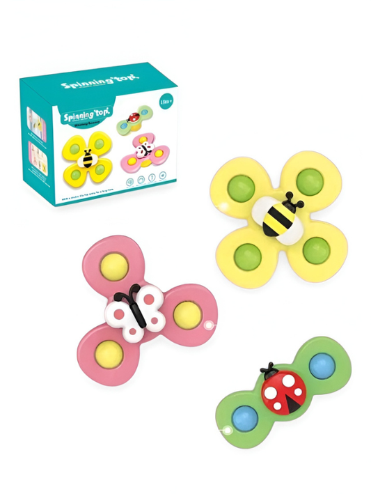 3-Piece Baby Suction Cup Spinner Toys Set – Sensory Fidget Spinners for Toddlers, Bath & High Chair Activity Toys, Travel Window Toys, Early Learning Educational Gift for Boys & Girls TV1902