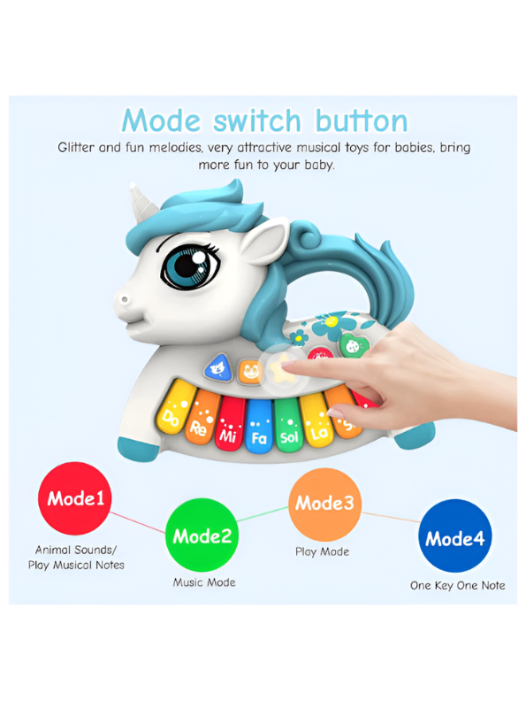 Unicorn Baby Piano Toy - Early Educational Musical Keyboard with 8 Piano Keys, 4 Animal Sounds, and 4 Play Modes - Sensory Learning Gift for Infants and Toddlers TV6981