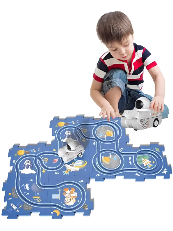 9-Piece DIY Space Adventure Puzzle Track Play Set with Battery-Operated Astronaut Car – Interchangeable Rail System, Educational STEM Toy for Toddlers & Kids TV4092