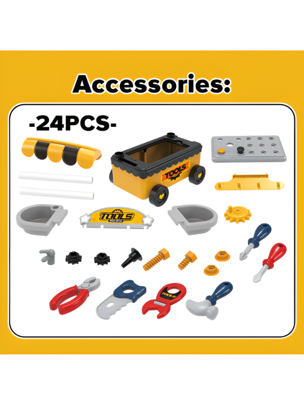Qear Tools a Master 3-in-1 Kids Workbench Toy Set – Mobile STEM Construction Workshop with Tools, Gears & Accessories for Toddlers and Kids MD2002