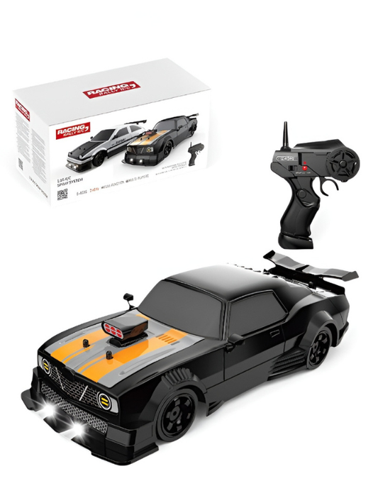 4WD RC Drift Car - 18KM/H High Speed Remote Control Racing Car with LED Lights, Tail Spray Mist, & Interchangeable Drift/Racing Tires - 1/16 Scale 2.4GHz Anti-Interference Toy TV6024