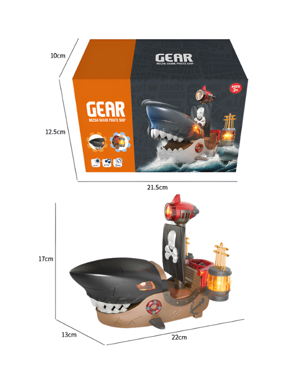 Battery-Operated Mecha Shark Pirate Ship Toy for Kids with LED Lights, Music & Obstacle Avoidance – Interactive Moving Boat Nautical Adventure Play Set TV4854