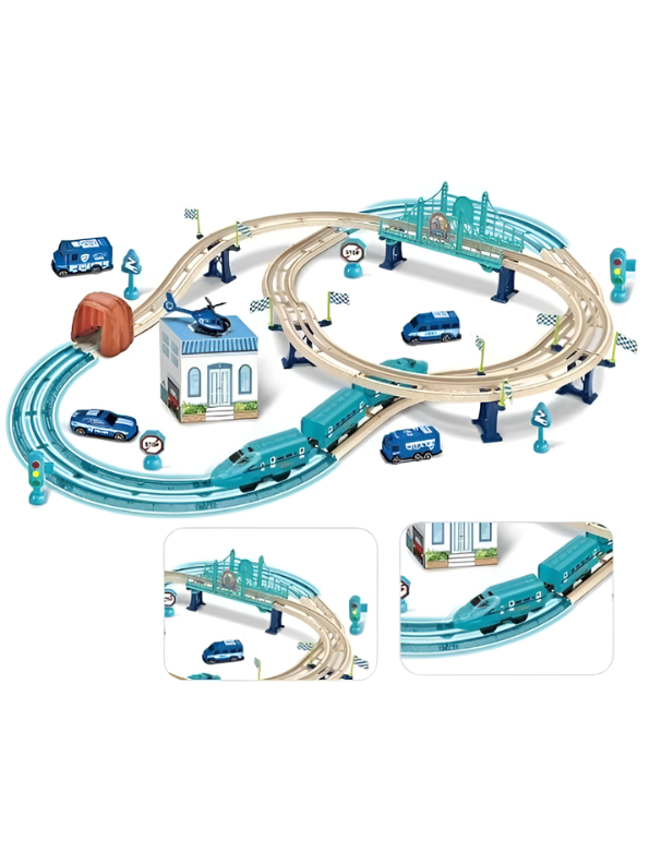 Electric City Electric Train Track Set for Kids – 74-Piece High-Speed Multi-Level Rail Playset with Bridges, Tunnel & Police Vehicle Accessories | Educational STEM Building Toy MD17