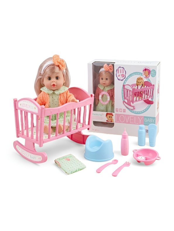 Lovely Baby Doll Playset with Rocking Cradle – Interactive Nursery Toy Set with Accessories for Kids, Educational Pretend Play Gift for Girls and Boys TV3641