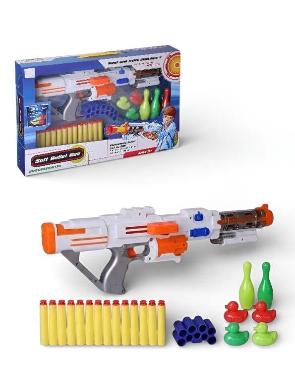 Sharpshooter Kids’ Soft Bullet Toy Blaster Set – Rotating Barrel Dart Gun with 14 Foam Darts & Target Practice Accessories for Safe Indoor & Outdoor Play TV1258