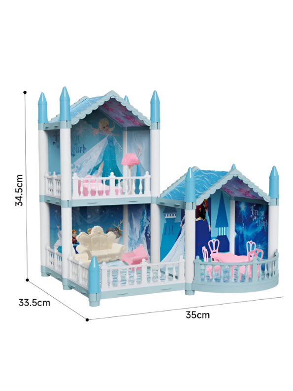 DreamGarden Frozen-Themed DIY Dollhouse Villa - Ice Castle Play Set with Furniture, Mini Doll, and LED Lights for Kids Ages 3+ TV5681