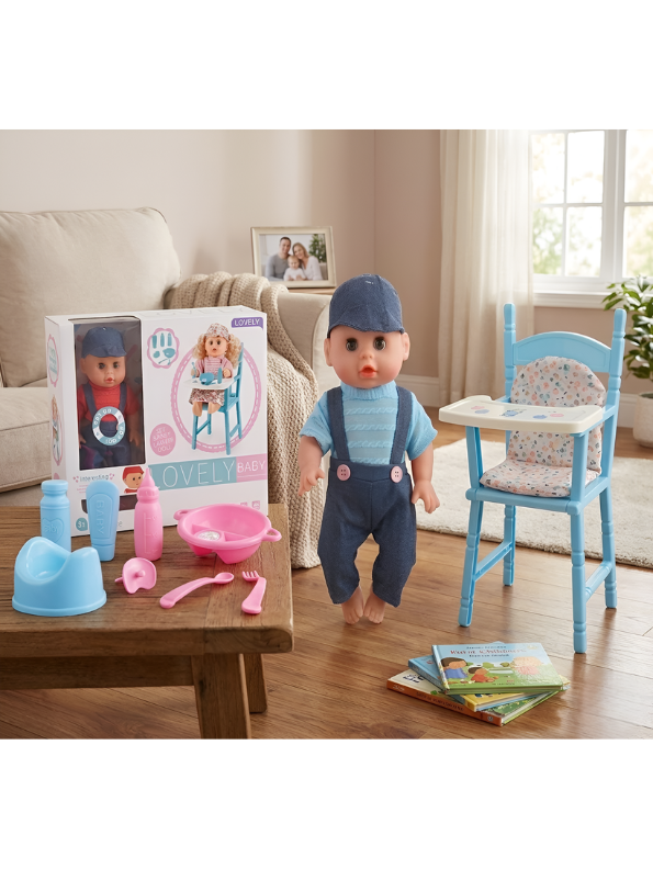 Doll x Lovely Baby Interactive Play Set with Feeding Accessories – Realistic Pretend Play Toy Set for Kids TV3643