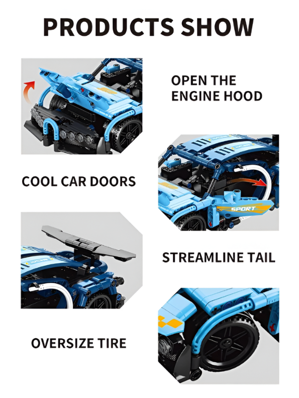 2.4GHz RC Sports Car Building Kit 1:16 Scale – High-Speed Remote Control DIY Supercar STEM Construction Model for Kids & Adults MD1148