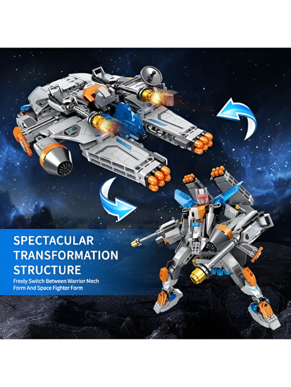 2-in-1 Transformable Building Block Robot Set - Space Fighter & Warrior Mech Action Figure TV6703