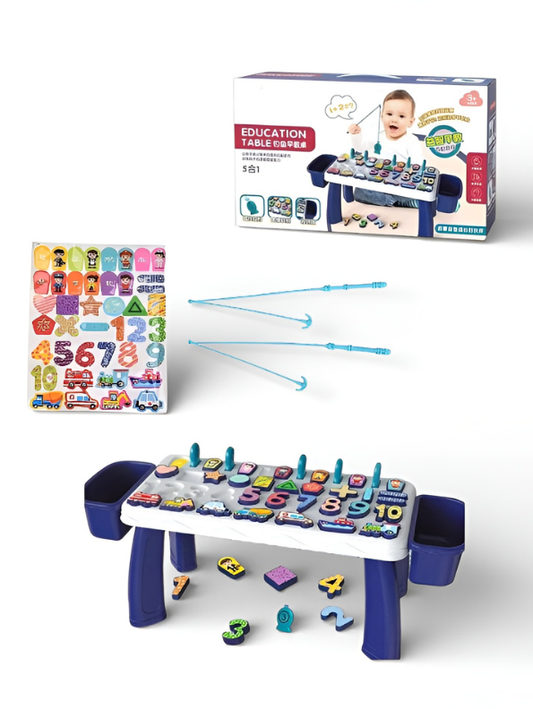 5-in-1 Montessori Toddler Activity Table – Magnetic Fishing Game, Number & Shape Sorting, Color Matching & Vehicle Puzzle – Educational Preschool Toy for Kids Ages 3+ TV1254