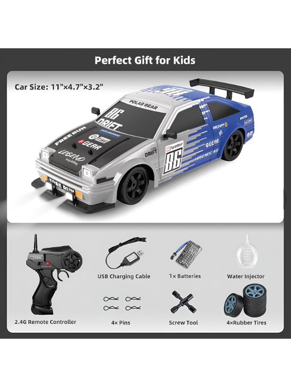 Polar Bear 86 Legend: 1/16 Scale 4WD High-Speed RC Drift Car – 2.4GHz Professional Remote Control Racing Vehicle with Dual Tire Sets and Mist Spray Function TV6387