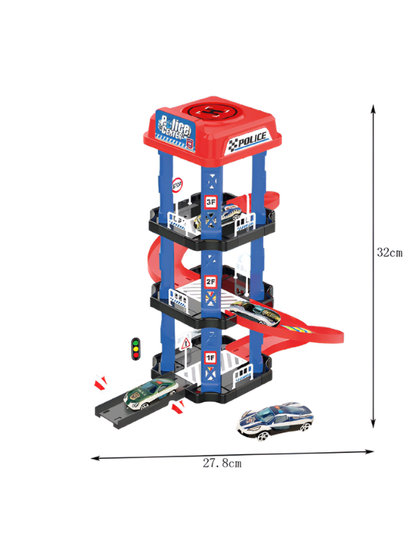 3-Tier Police Station Toy Car Garage Playset for Toddlers - Includes Race Track - Educational Emergency Rescue City Parking Building for Kids Ages 3+ TV6006