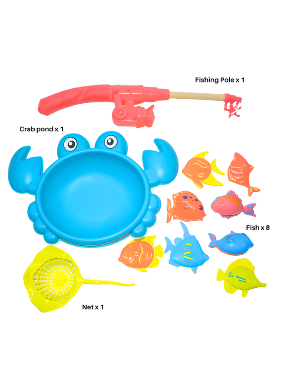 Magnetic Fishing Toy Game Set for Kids – 11-Piece Toddler Bath & Pool Play Set with 8 Large Floating Fish, Crab Pond, Extendable Fishing Pole & Net – Educational Water Sensory Learning Toy for Boys and Girls MD2819