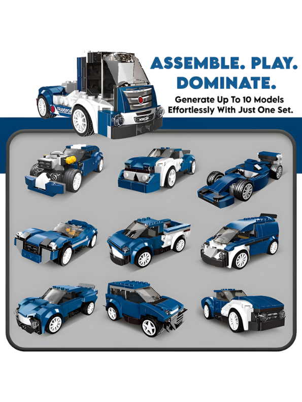 10-in-1 Super Racing Building Bricks Set - 216+ Pcs STEM Construction Toy - Transformable Truck, Race Cars, and Hot Rod Models with Minifigure for Kids TV5049