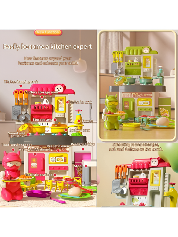 44-Piece Kids Kitchen Playset with Realistic Sound & Light, Water Circulation Sink, and Food-Serving Robot – Pretend Play Toy for Toddlers Ages 3+ TV5783