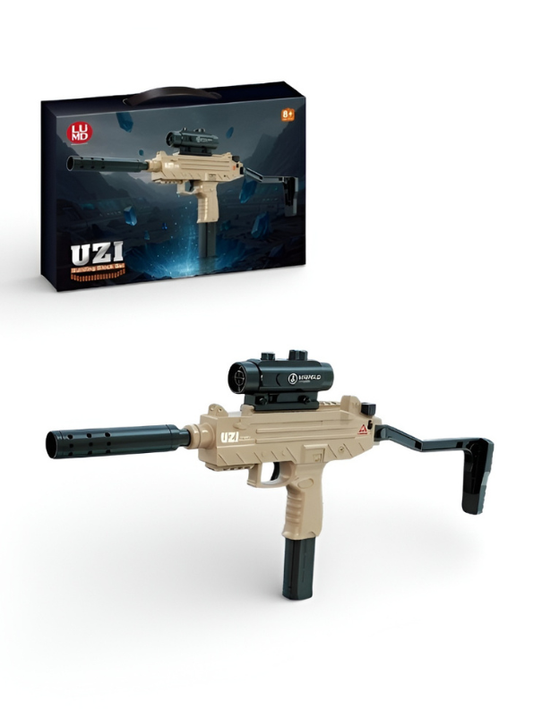 Electric Uzi Gel Ball Blaster Automatic Splatter Ball Toy Gun with Silencer, Red Dot Sight & Folding Stock – High-Speed Tactical Gel Blaster LMI16595