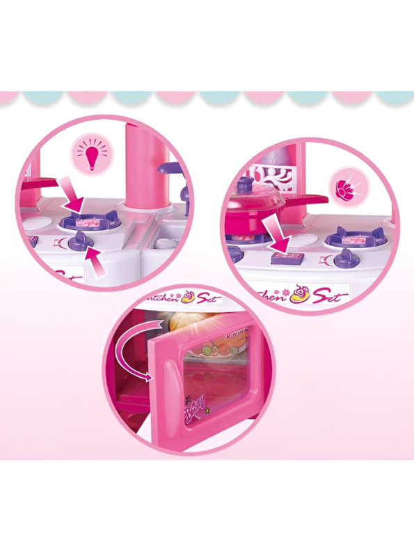 Kids’ Interactive Pretend Play Kitchen Set with Lights and Sounds – Pink Role-Play Cooking Station with Accessories TV4762