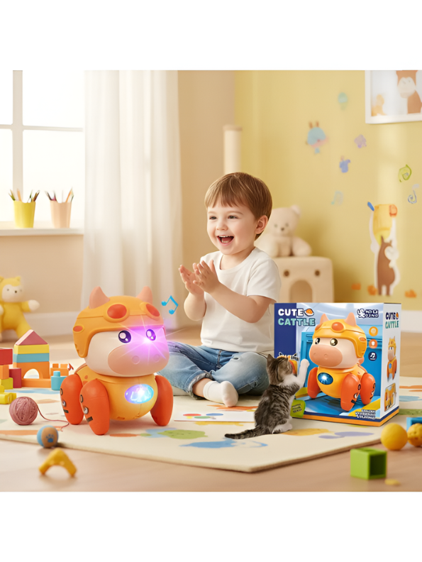 Interactive Musical Walking Cow Toy for Toddlers – Electronic Dancing Baby Cow with LED Lights and Sound | Educational Robotic Animal Toy for Boys and Girls (Ages 3+) TV4667