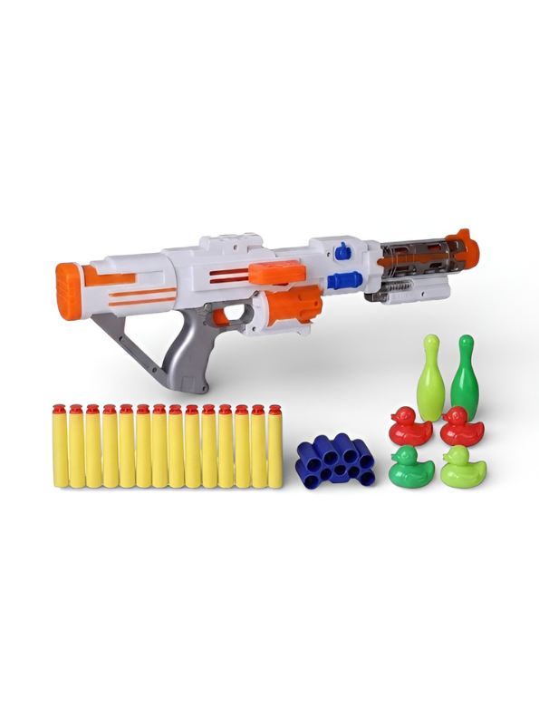 Sharpshooter Kids’ Soft Bullet Toy Blaster Set – Rotating Barrel Dart Gun with 14 Foam Darts & Target Practice Accessories for Safe Indoor & Outdoor Play TV1258