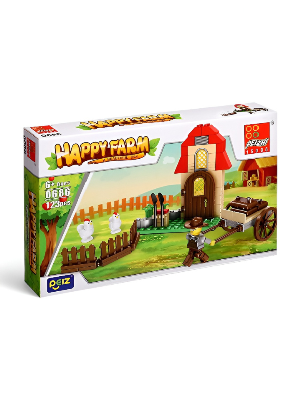 Happy Farm Building Blocks Set – Educational STEM Farmhouse Construction Toy with Farmer Minifigure, Chickens, Garden Fence & Hand Cart for Kids Ages 6+ TV5041
