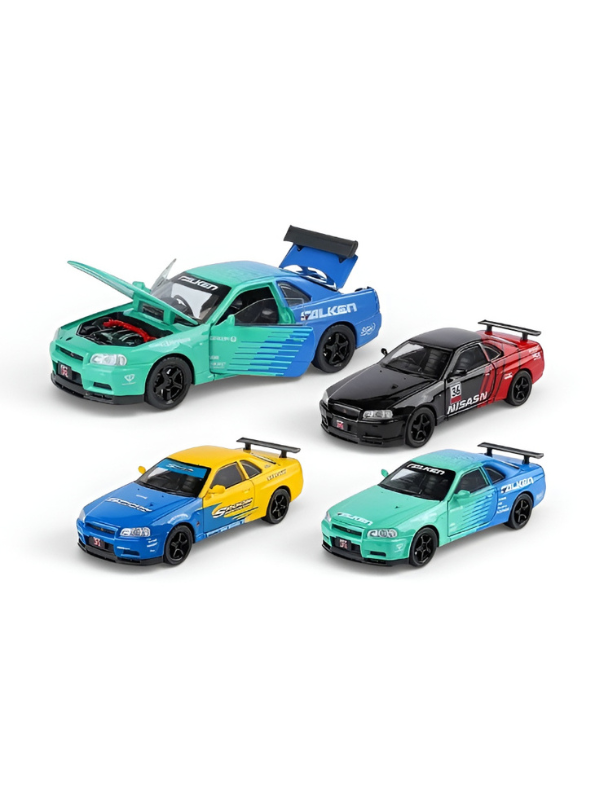 Nissan Skyline GT-R R34 Alloy Diecast Model Car - 1:32 Openable Doors, Hood & Trunk - JDM Collectible Toy Vehicle with Detailed Interior TV5806