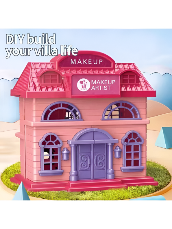 2-in-1 DIY Makeup Vanity & Dollhouse Playset for Kids – 31-Piece Pretend Beauty Station TV6025