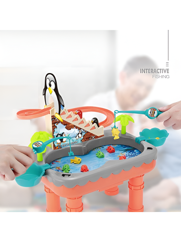2-in-1 Interactive Penguin Paradise Water Table & Electric Fishing Game for Kids – Montessori Educational Toy with Music, Magnetic Fishing Rods & Automatic Penguin Slide for Toddlers TV1754
