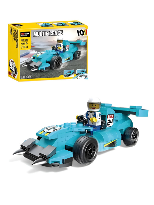 Multificence 10-in-1 Blue Ghost Race Car Building Block Set – 201+ Pieces STEM Educational Construction Toy for Kids Ages 6+, Creative DIY Racing Car Kit for Learning & Play MD2739