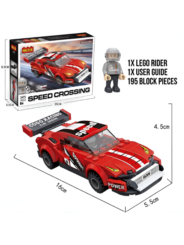 Speed Crossing Red Race Car Building Blocks Set (305 Pieces) – STEM Educational Construction Toy for Kids, Teens & Adult Collectors – DIY Racing Car Model Kit with Realistic Design & Creative Learning MD1591