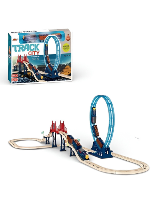 54-Piece Electric Train Track Set with 360° Loop, Glow-in-the-Dark Racing Track, Bridge & Battery-Powered Train Toy for Kids MD16
