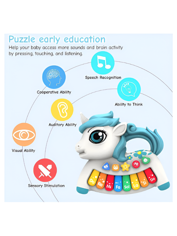 Unicorn Baby Piano Toy - Early Educational Musical Keyboard with 8 Piano Keys, 4 Animal Sounds, and 4 Play Modes - Sensory Learning Gift for Infants and Toddlers TV6981
