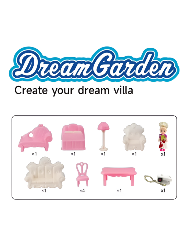 DreamGarden Frozen-Themed DIY Dollhouse Villa - Ice Castle Play Set with Furniture, Mini Doll, and LED Lights for Kids Ages 3+ TV5681