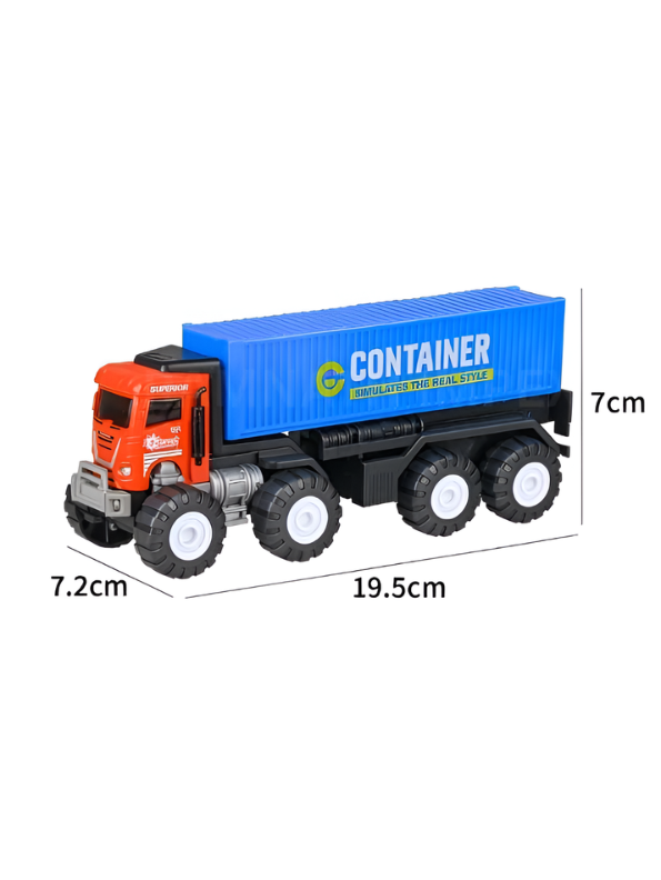 Heavy-Duty Friction Powered Container Truck Toy with Alloy Core Build, 8-Wheel Monster Tires & Durable Transport Design for Kids (Red & Blue) TV4472