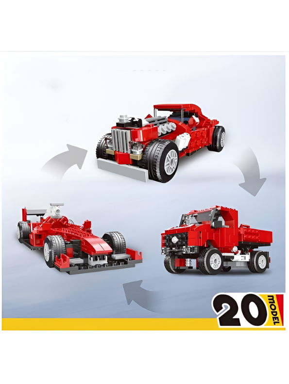 Multificence 20-in-1 Vintage Car Building Block Set (278 Pieces) – Red Retro Hot Rod DIY Construction Kit for Kids Ages 6+ | Creative STEM Educational Toy MD2139
