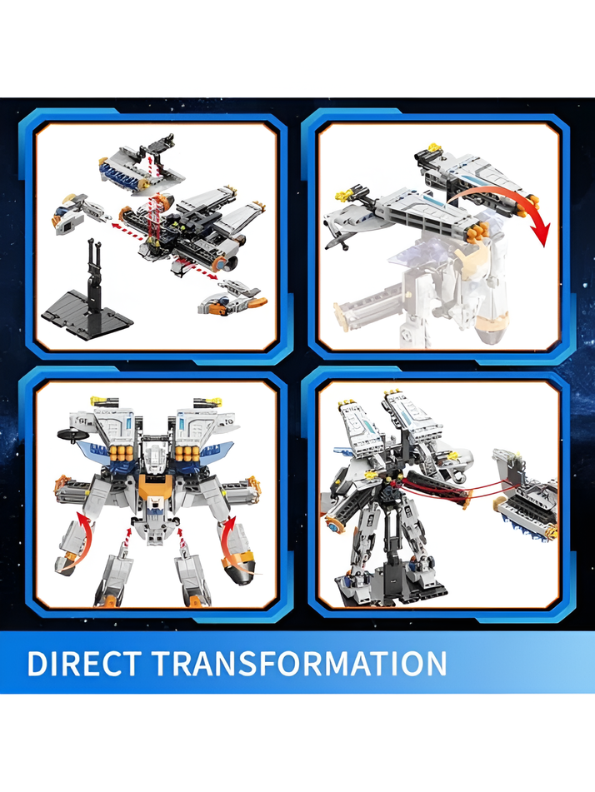 2-in-1 Transformable Building Block Robot Set - Space Fighter & Warrior Mech Action Figure TV6703