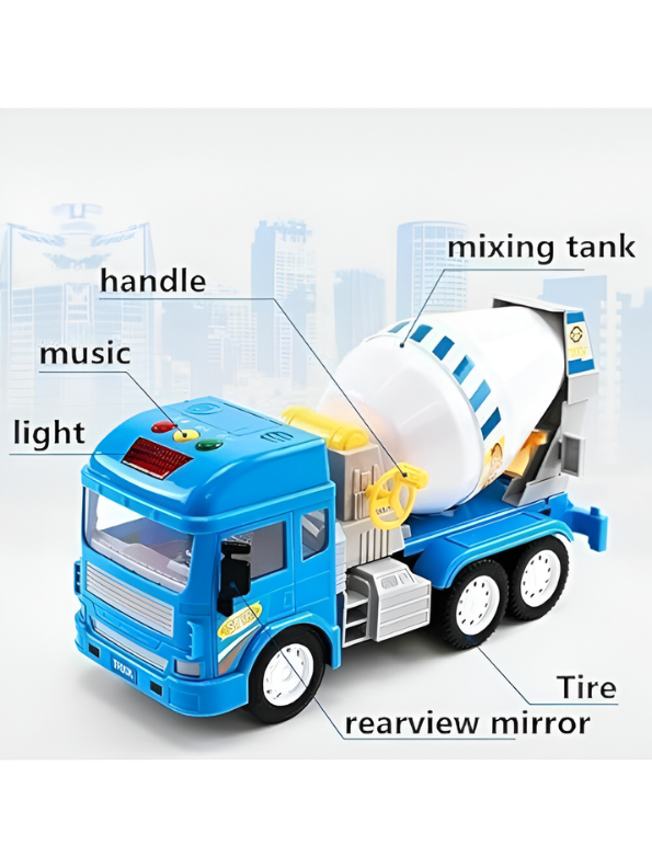 Blue Construction Concrete Mixer Toy Truck for Kids – Friction Powered Vehicle with 360° Rotating Drum, LED Lights, and Sound Effects TV4930