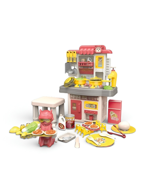 44-Piece Kids Kitchen Playset with Realistic Sound & Light, Water Circulation Sink, and Food-Serving Robot – Pretend Play Toy for Toddlers Ages 3+ TV5783