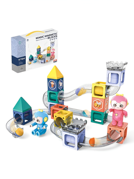 38-Piece Magnetic Marble Run STEM Building Blocks Set for Kids – Educational DIY Construction Toy with Gravity Tracks, Magnetic Cubes & Interactive Figures for Toddlers TV1560
