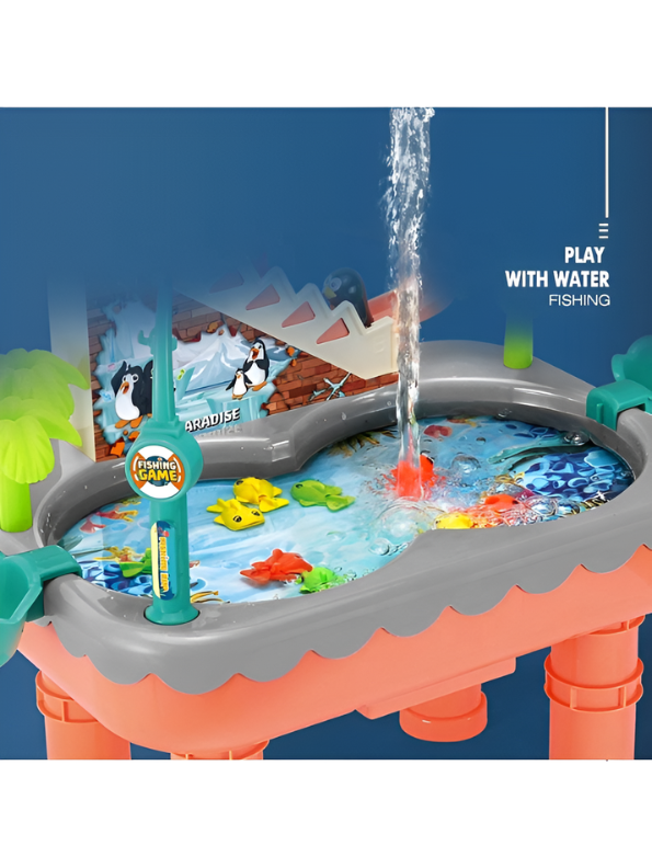 2-in-1 Interactive Penguin Paradise Water Table & Electric Fishing Game for Kids – Montessori Educational Toy with Music, Magnetic Fishing Rods & Automatic Penguin Slide for Toddlers TV1754