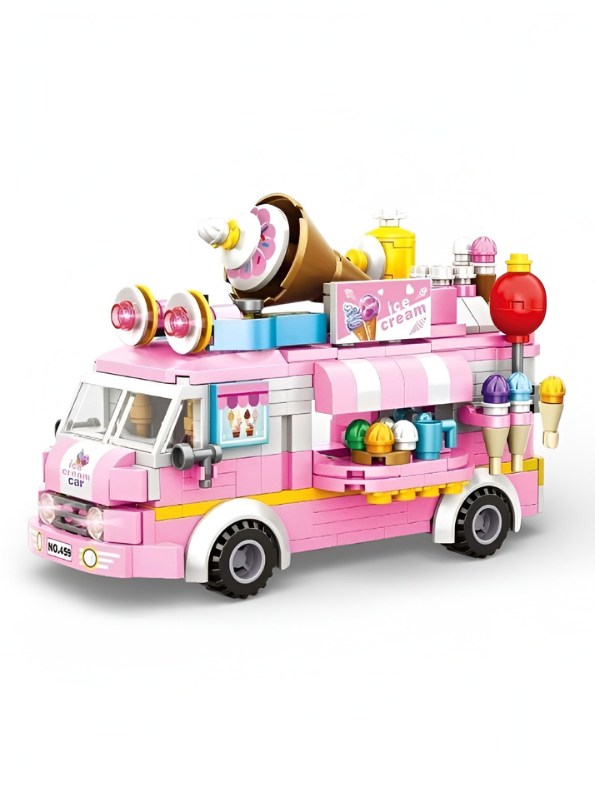 Pink Ice Cream Truck Building Blocks Set – 623+ Piece 3-in-1 City Food Van Construction Toy for Girls, Creative Educational Pretend Play Gift for Kids Ages 6+ MD2531