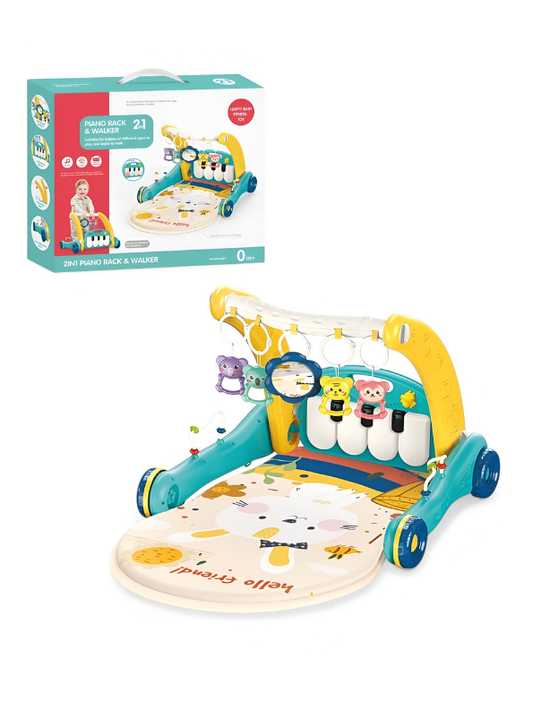 2-in-1 Baby Musical Play Gym & Activity Walker – Sit-to-Stand Learning Center with Interactive Piano, Soft Padded Play Mat, and Hanging Sensory Toys for Infants & Toddlers MD1536